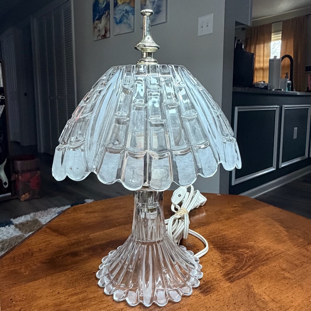 Vintage Clear Glass Accent Lamp Bell Shade Switch Plug-In Bedroom Living Room